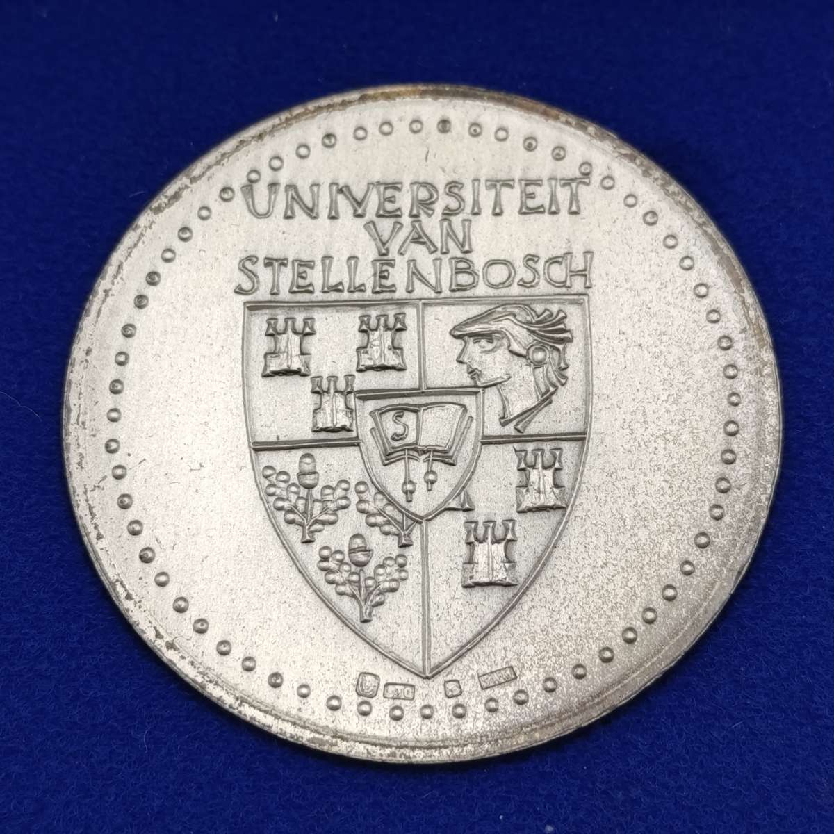 Large sterling silver University of Stellenbosch 1966 - 100 years Hoër onderwys medallion