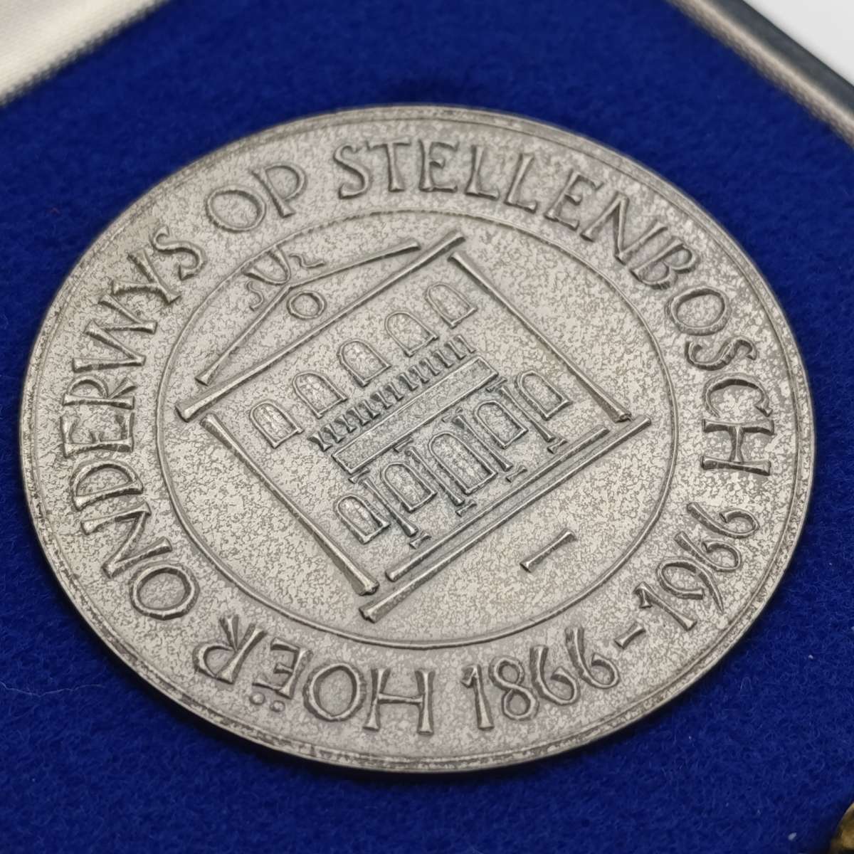 Large sterling silver University of Stellenbosch 1966 - 100 years Hoër onderwys medallion