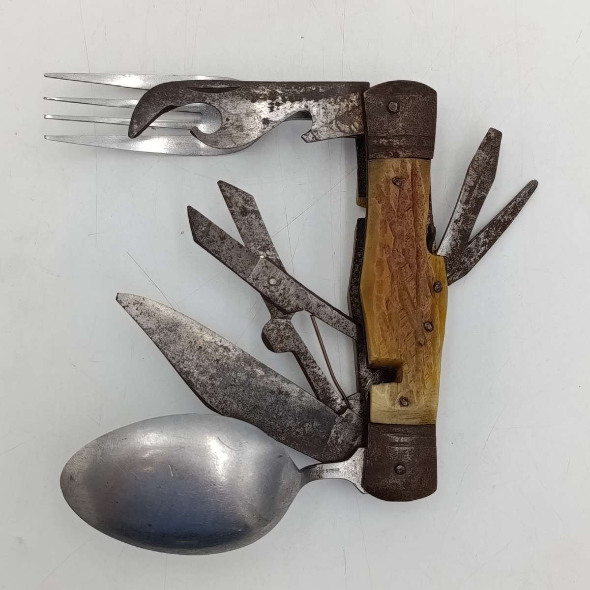 Vintage Hobo knife with spoon and fork - corkscrew broken