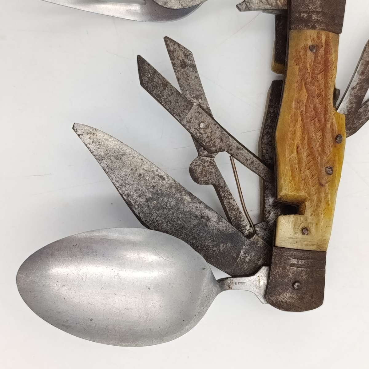 Vintage Hobo knife with spoon and fork - corkscrew broken