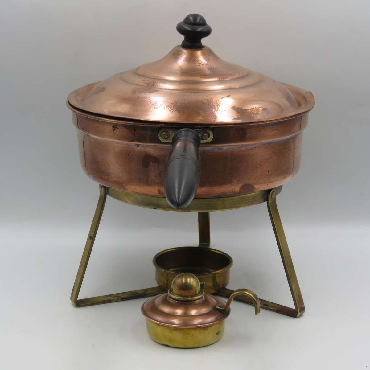 Vintage copper and brass fondue set with 6 forks