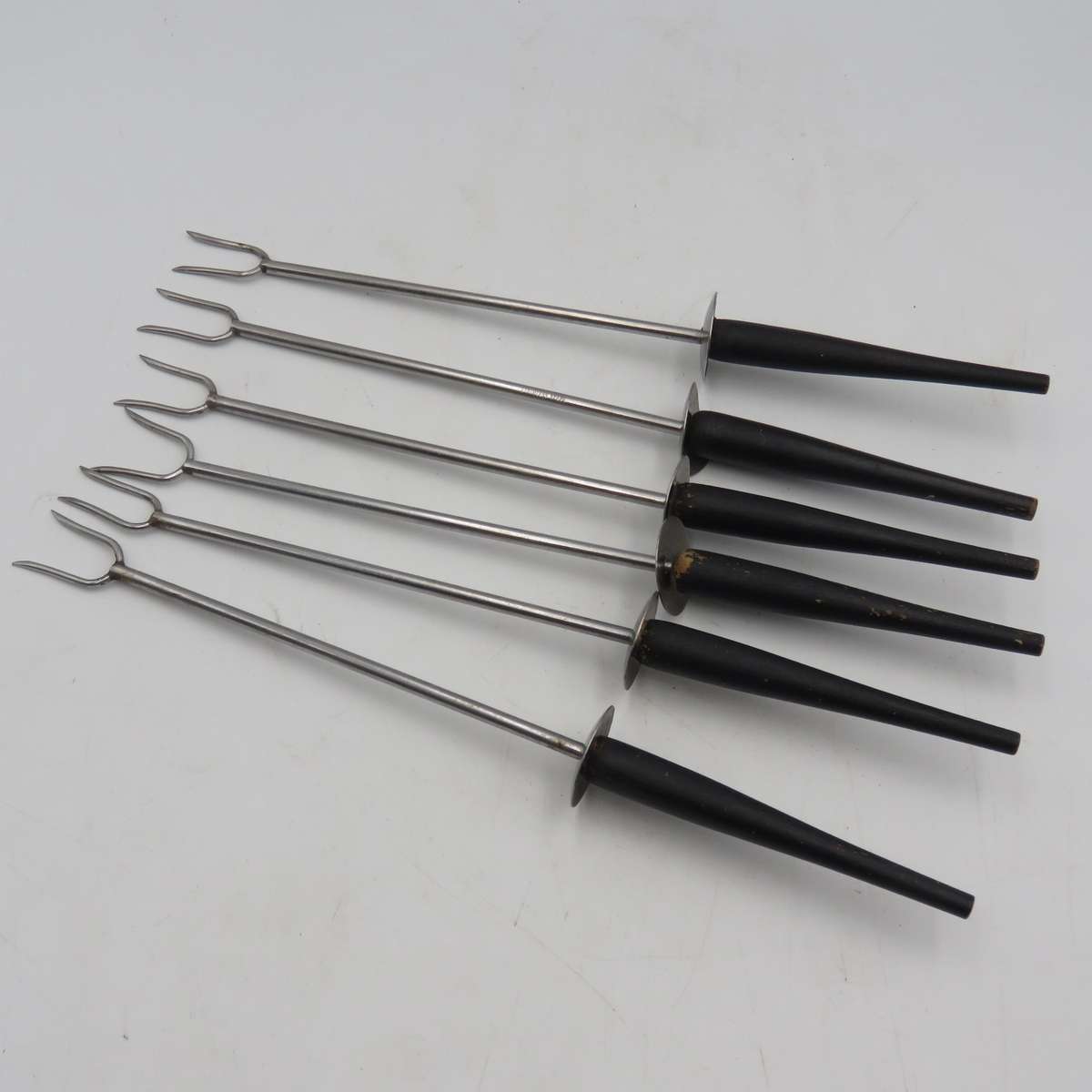 Vintage copper and brass fondue set with 6 forks