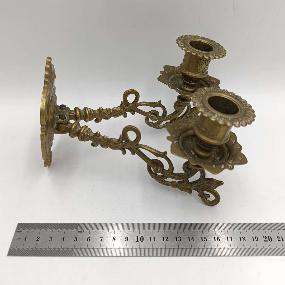 Antique brass wall mounted 2-candle holder