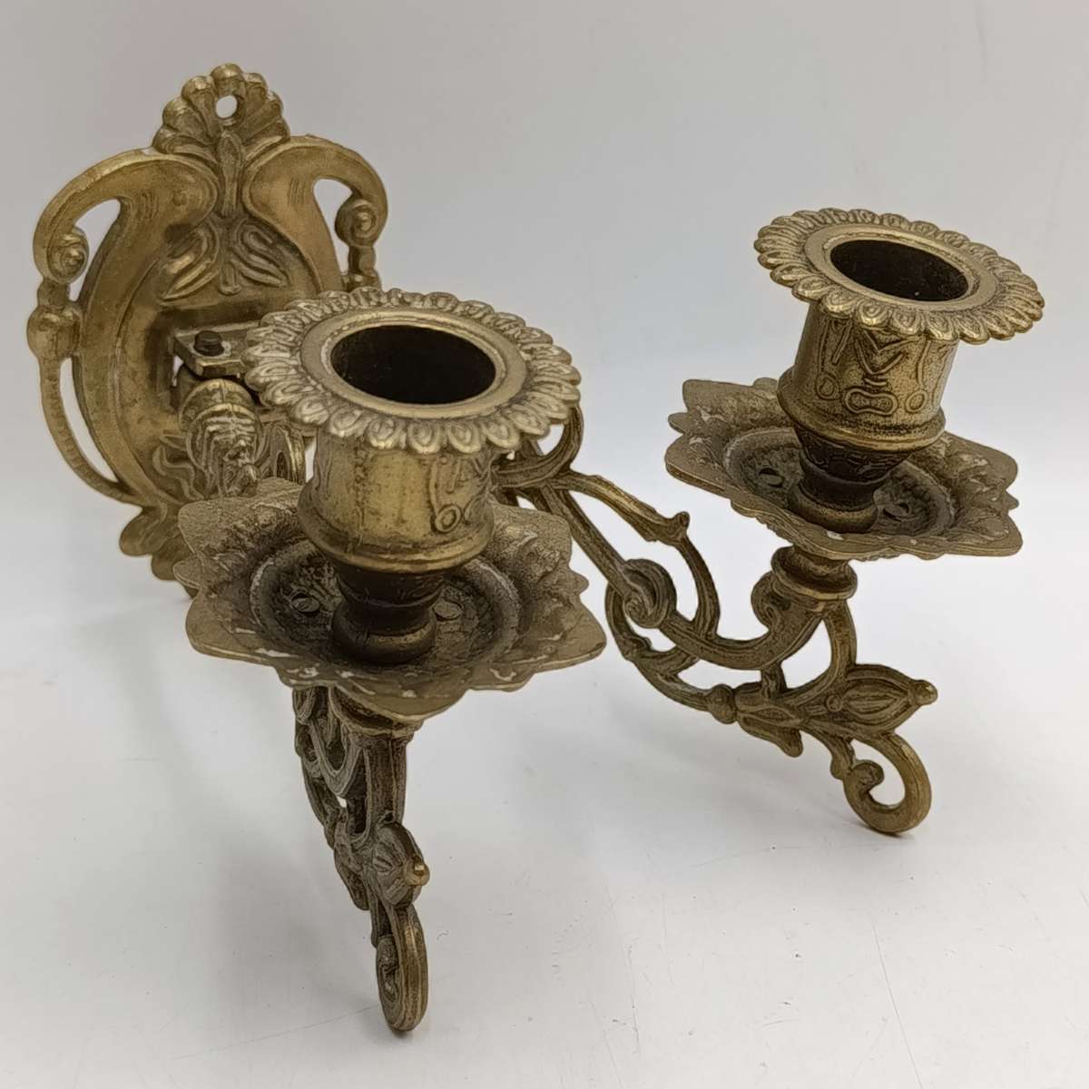 Antique brass wall mounted 2-candle holder