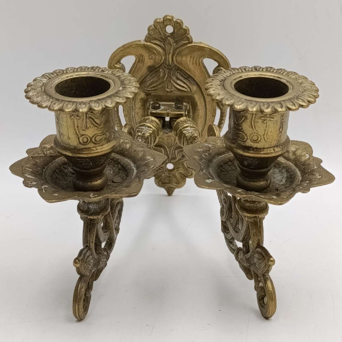 Antique brass wall mounted 2-candle holder