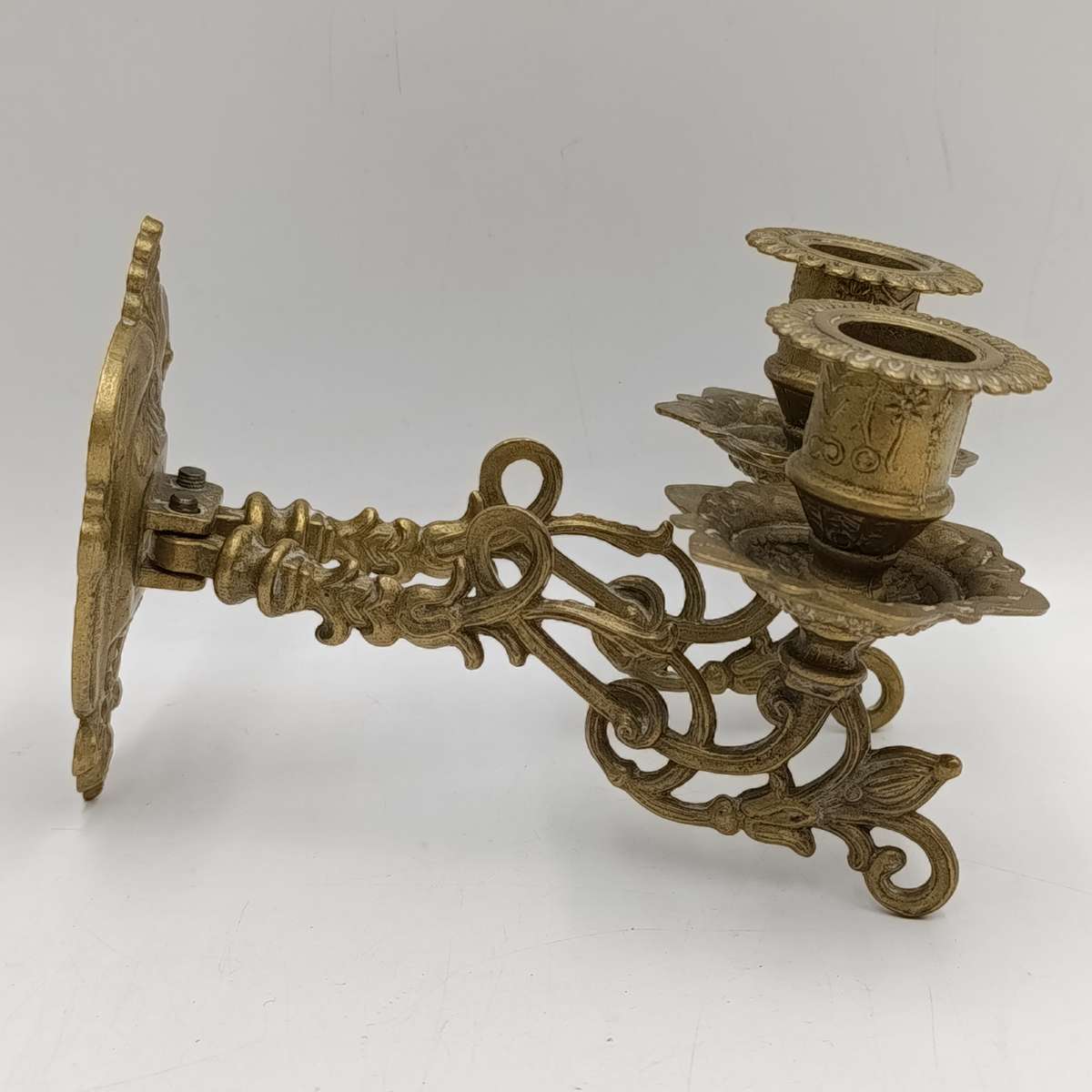 Antique brass wall mounted 2-candle holder