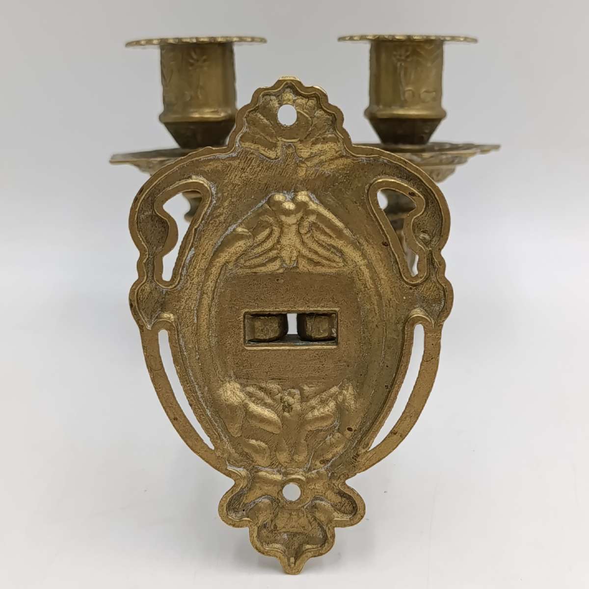 Antique brass wall mounted 2-candle holder