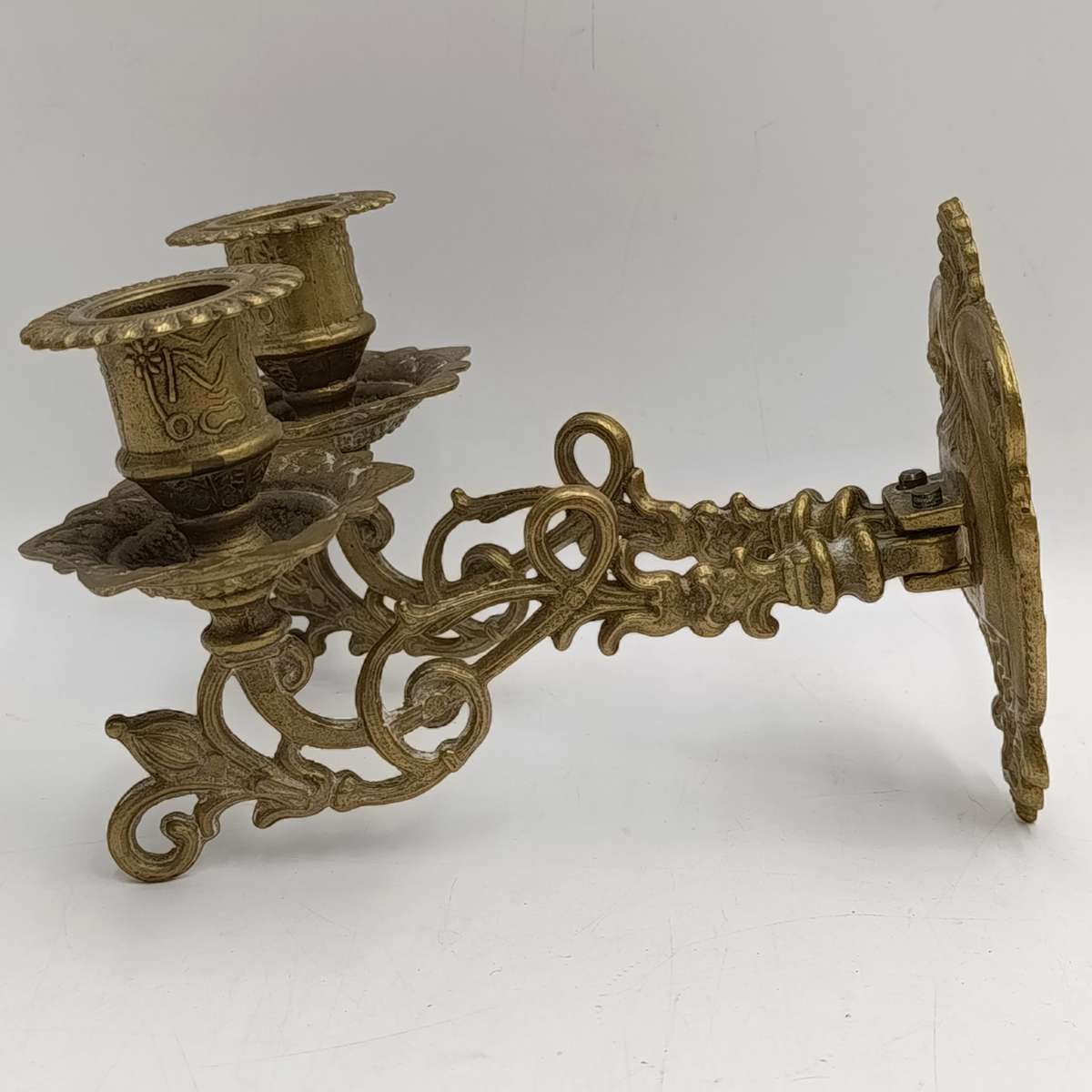 Antique brass wall mounted 2-candle holder
