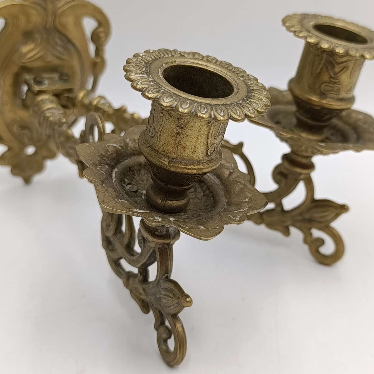 Antique brass wall mounted 2-candle holder