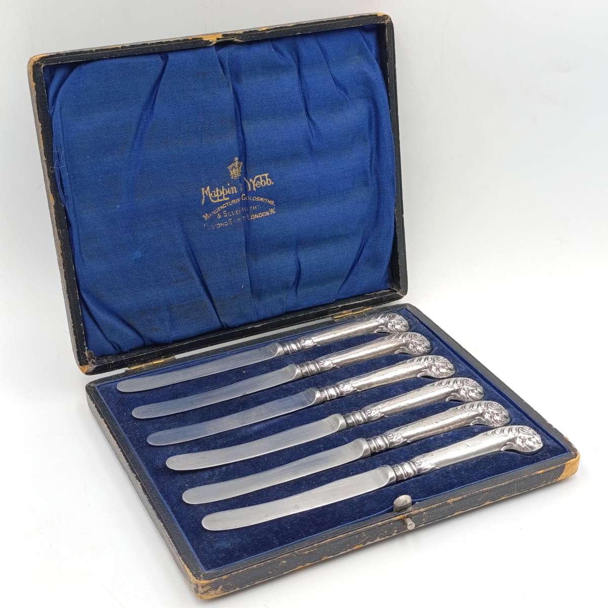 Set of 6 Antique Mappin and WEBB knives with hallmarked silver handles