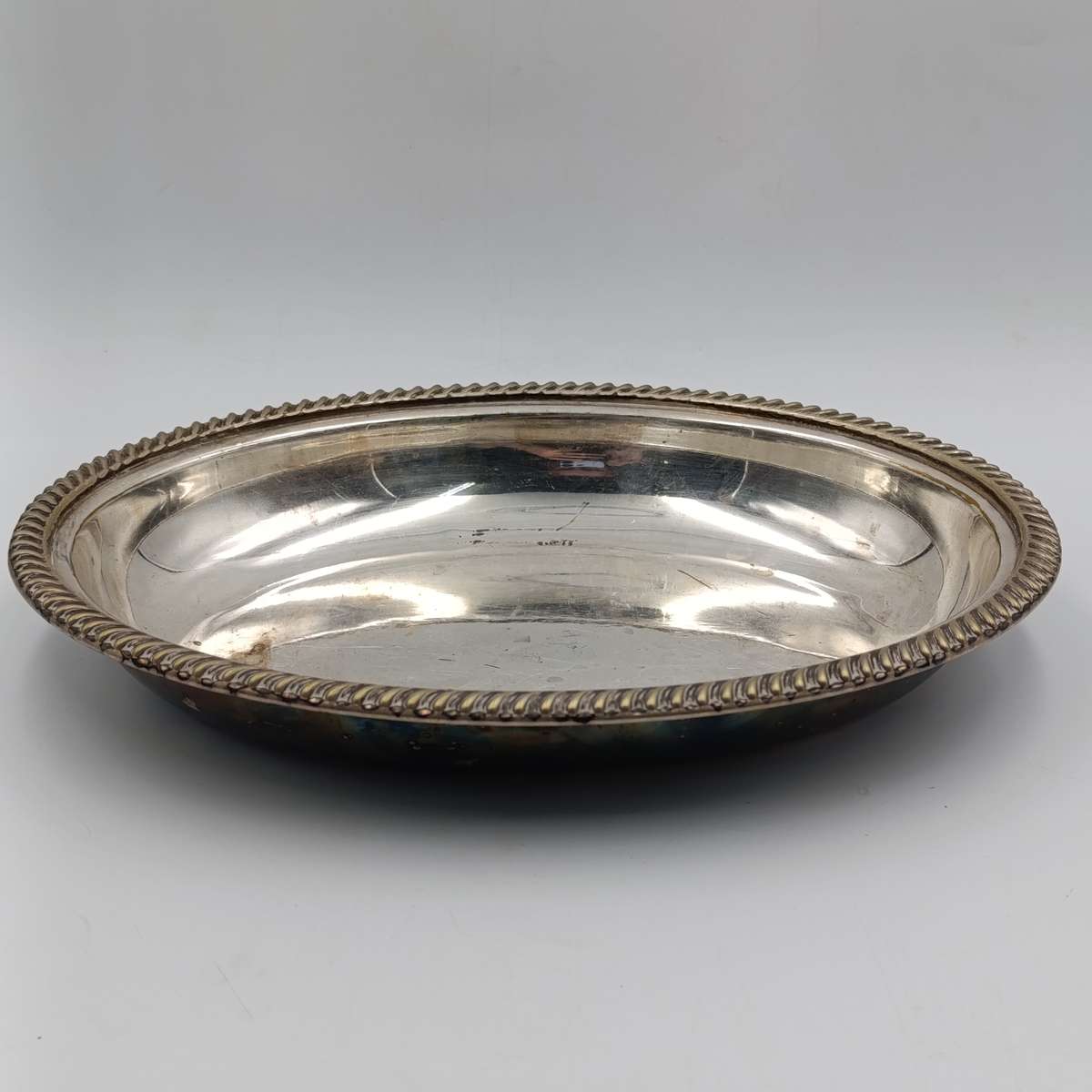 Antique silverplated oval serving dish with removable handle on lid