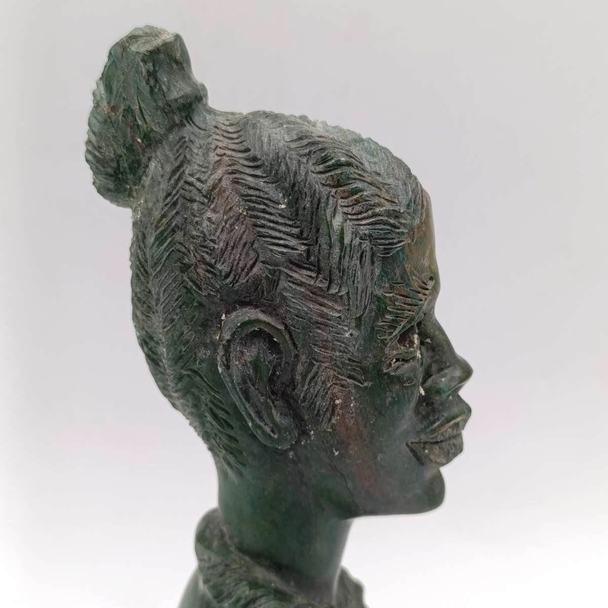 African woman green opal stone carving by Caleb Samhere