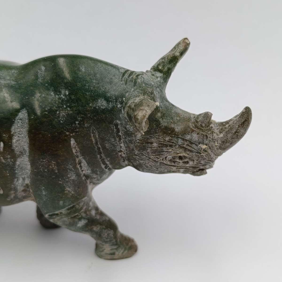 Vintage Green Serpentine stone Rhino sculpture