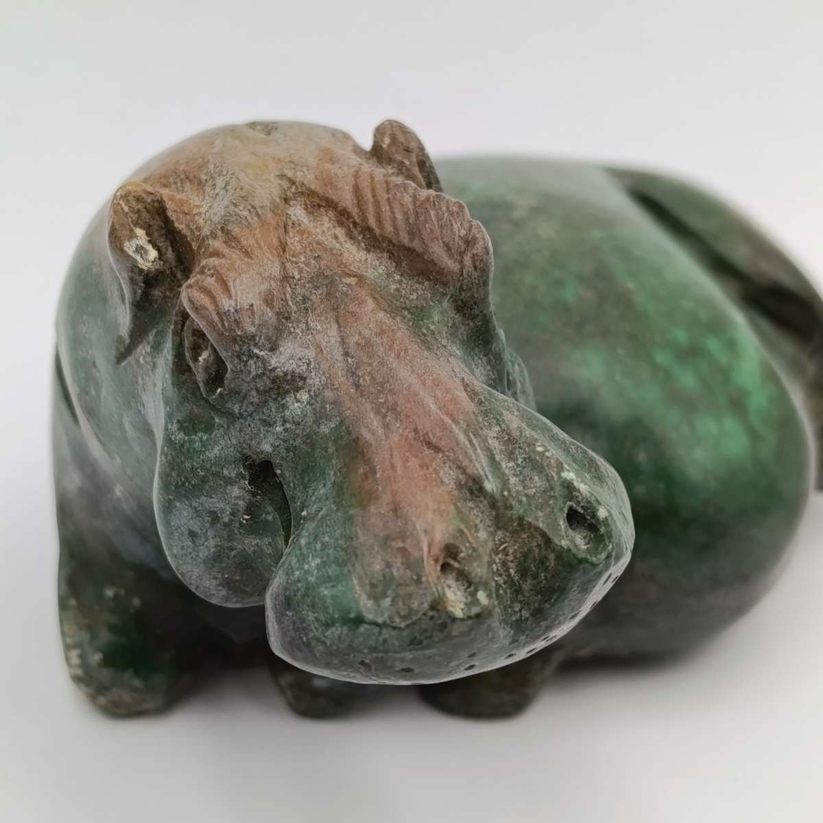 Vintage Green Serpentine stone Hippo carving