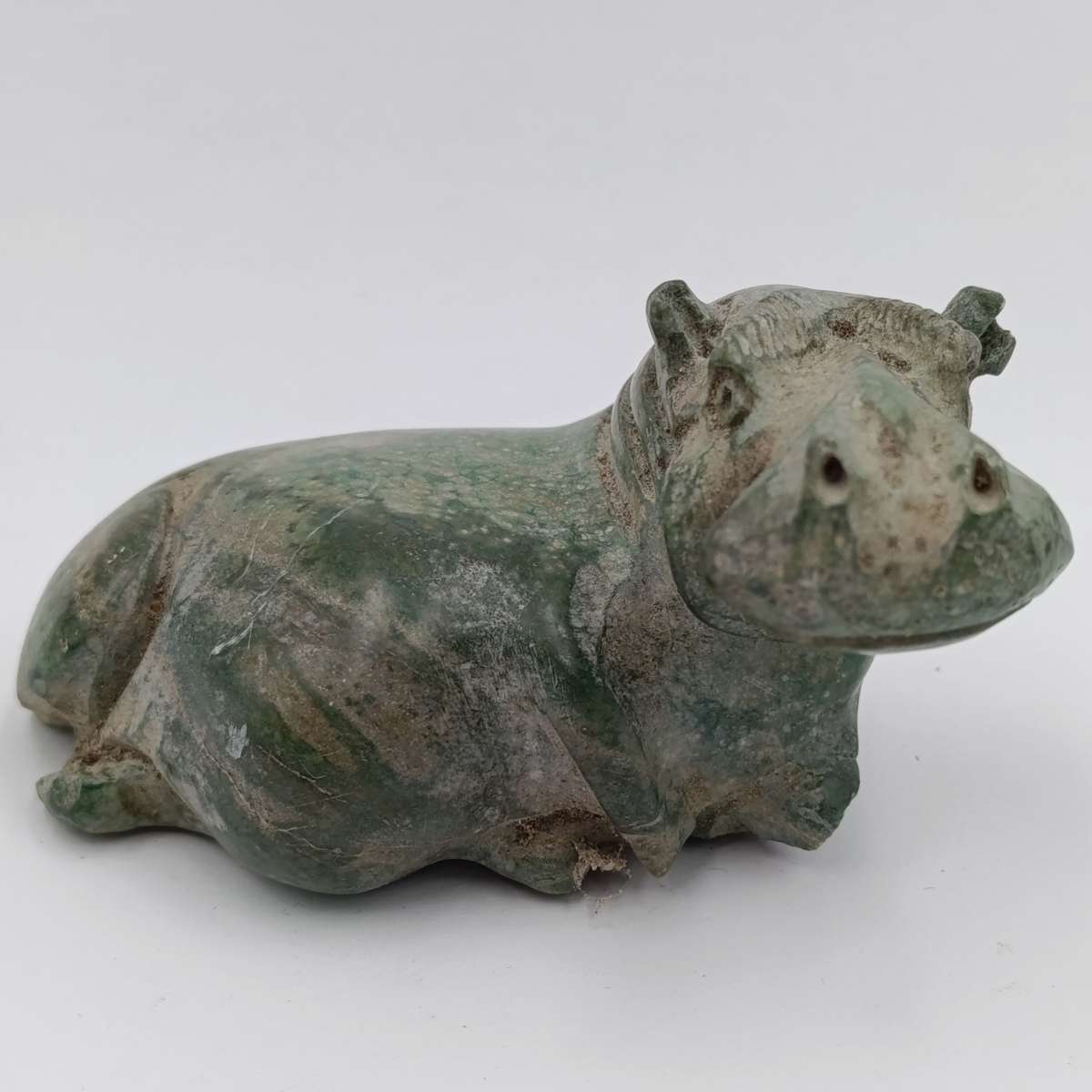 Vintage Green Serpentine stone Hippo carving