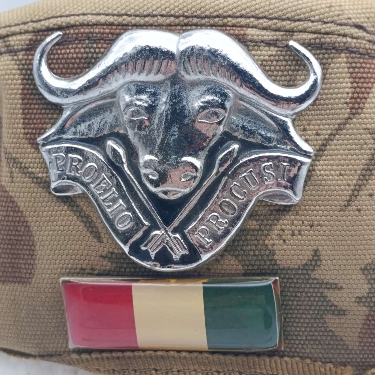 SADF 32 Battalion beret with badges of 2/cpl Barkhuisen of military Intellegence - camo faded