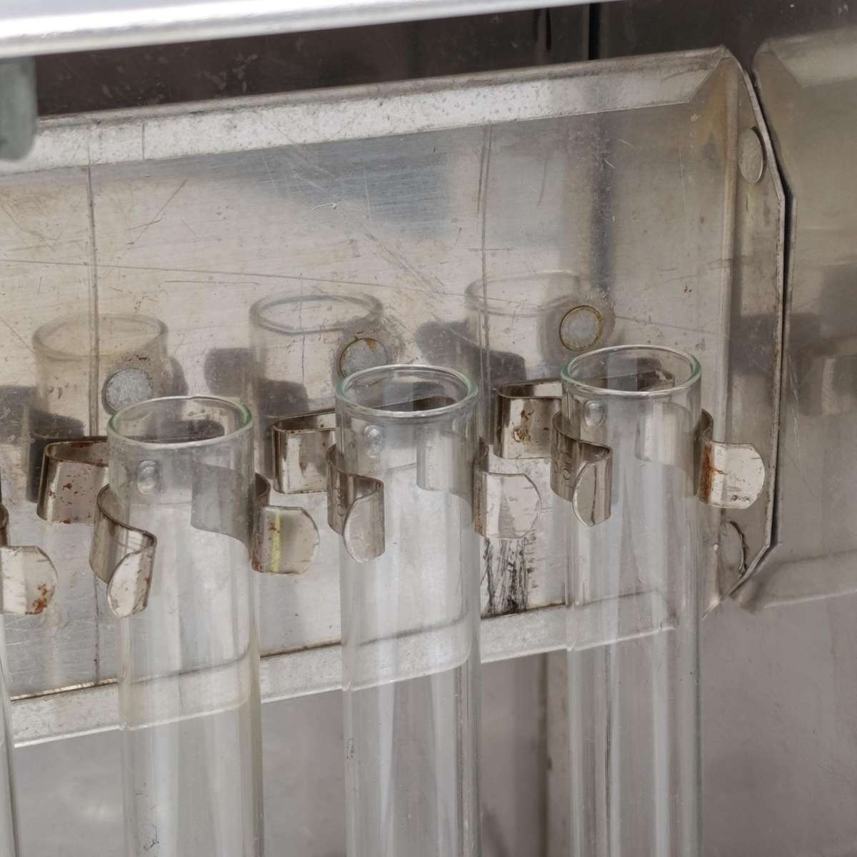 Vintage R.B Turner and Co. aluminium carry case with glass tubes