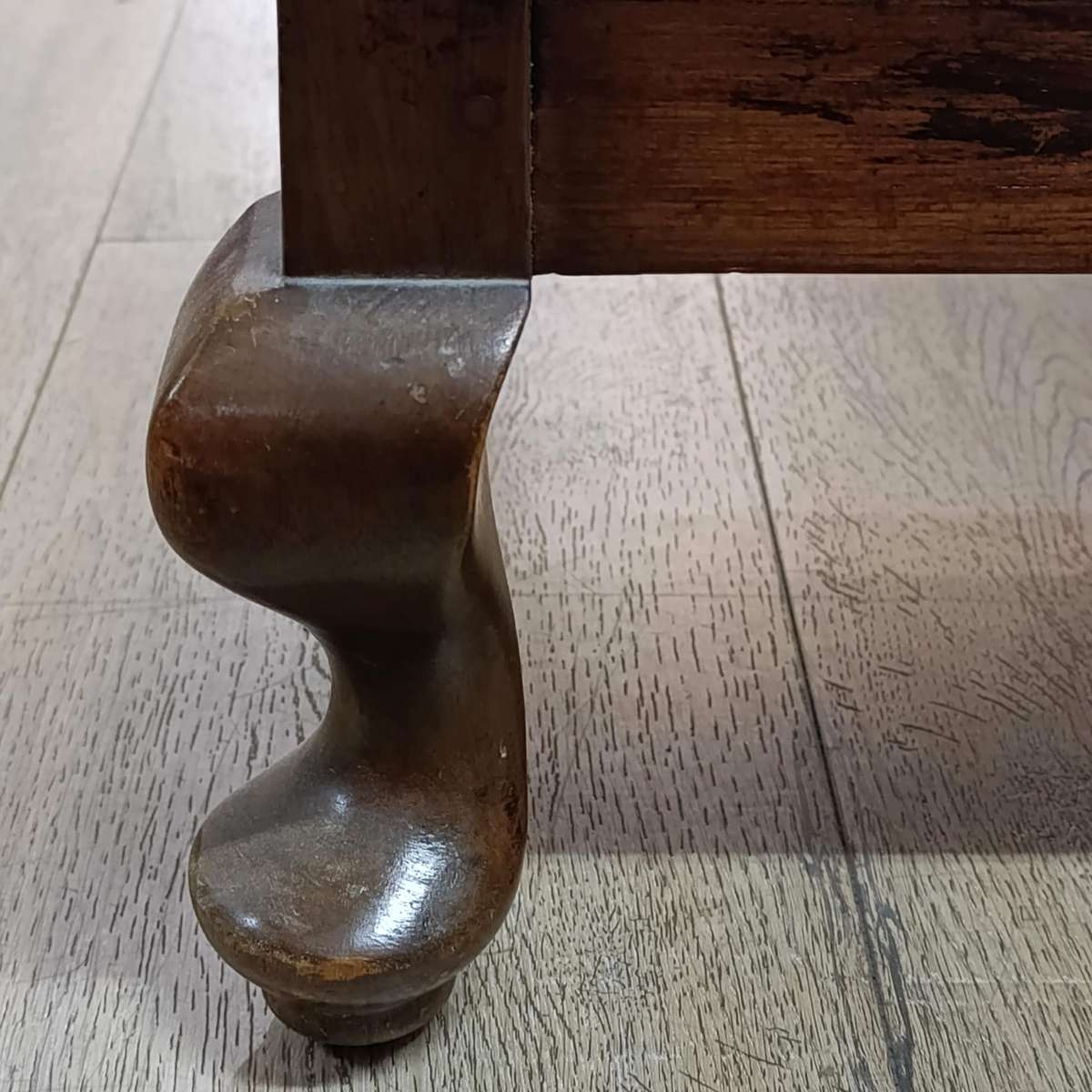 Vintage Leather and wood footstool ottoman