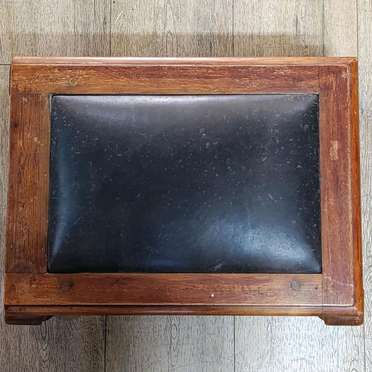 Vintage Leather and wood footstool ottoman