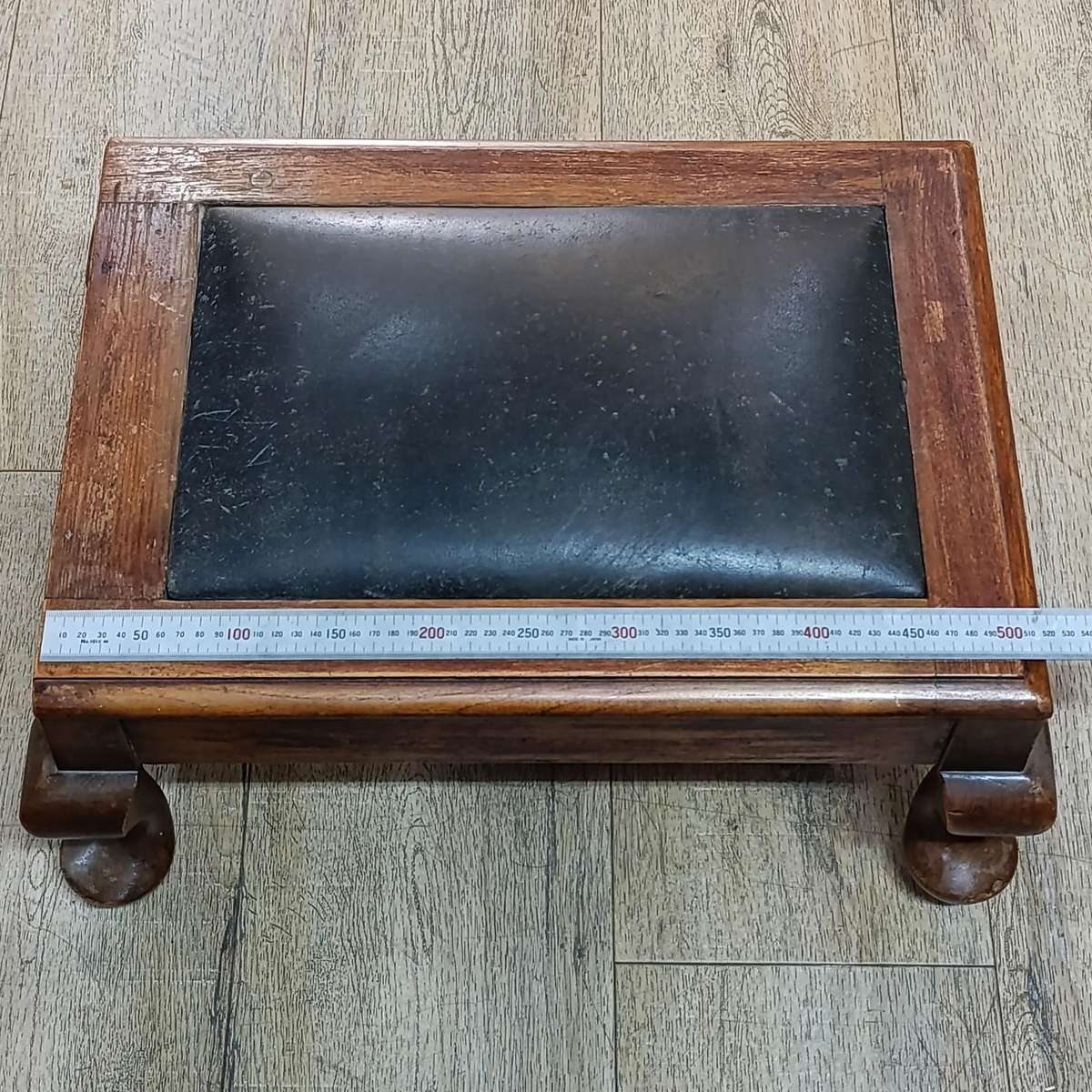 Vintage Leather and wood footstool ottoman