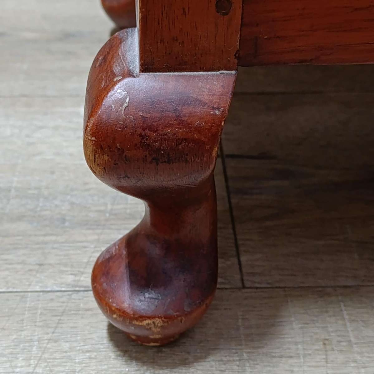 Vintage Leather and wood footstool ottoman