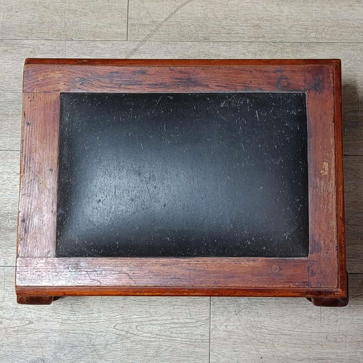 Vintage Leather and wood footstool ottoman