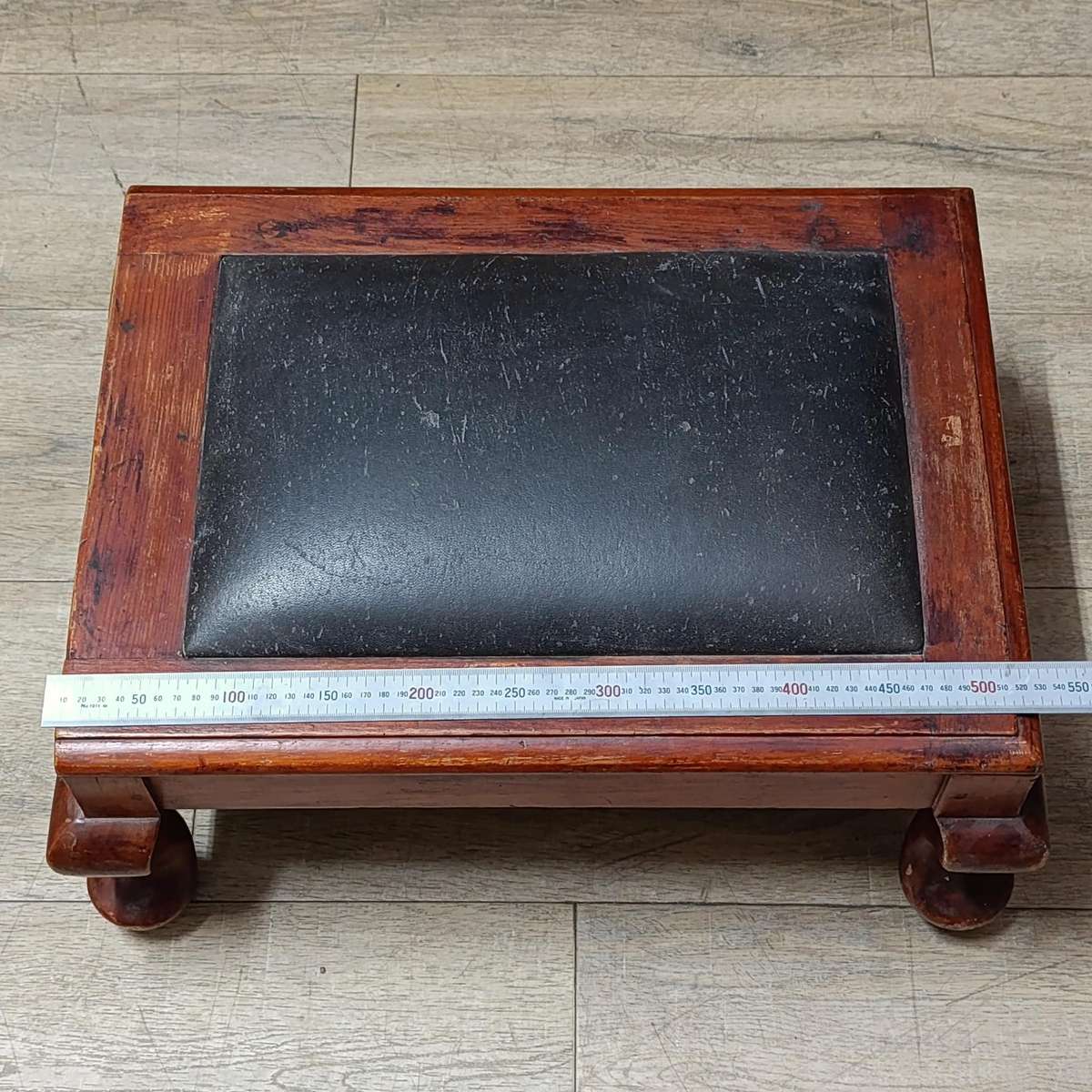 Vintage Leather and wood footstool ottoman