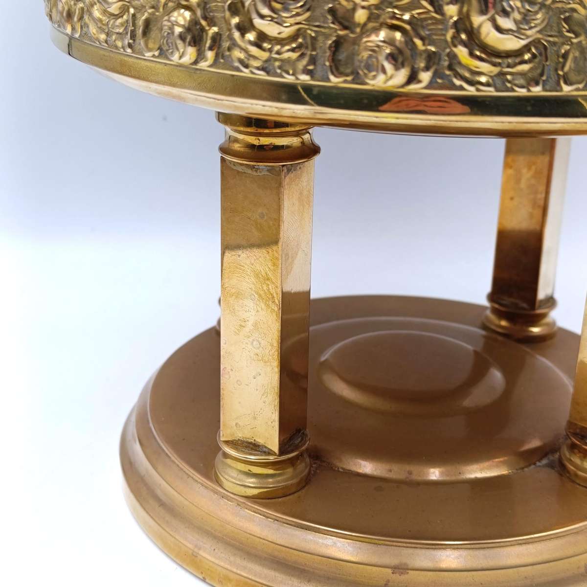 Vintage brass fruit bowl with rose design and 4 pillars