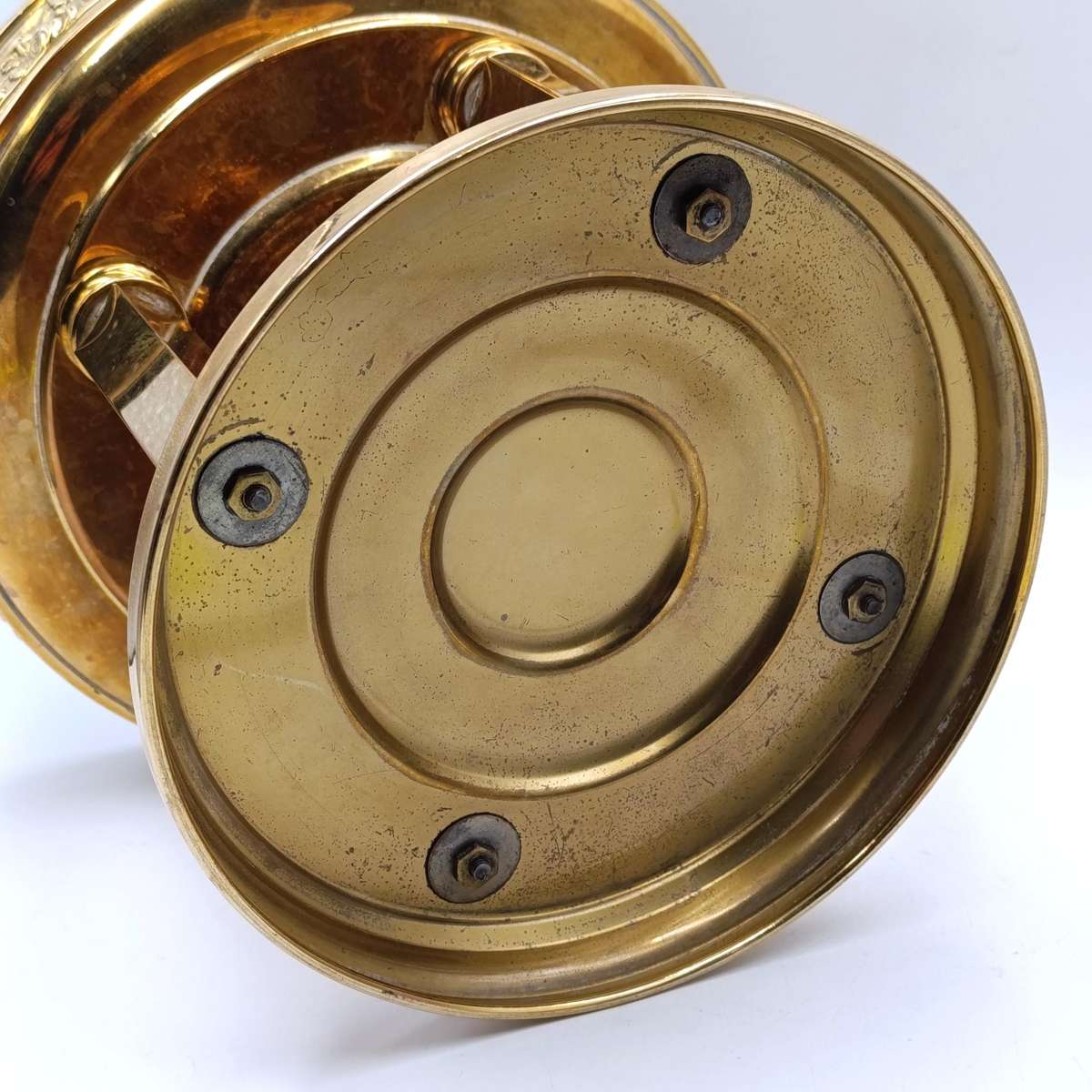 Vintage brass fruit bowl with rose design and 4 pillars