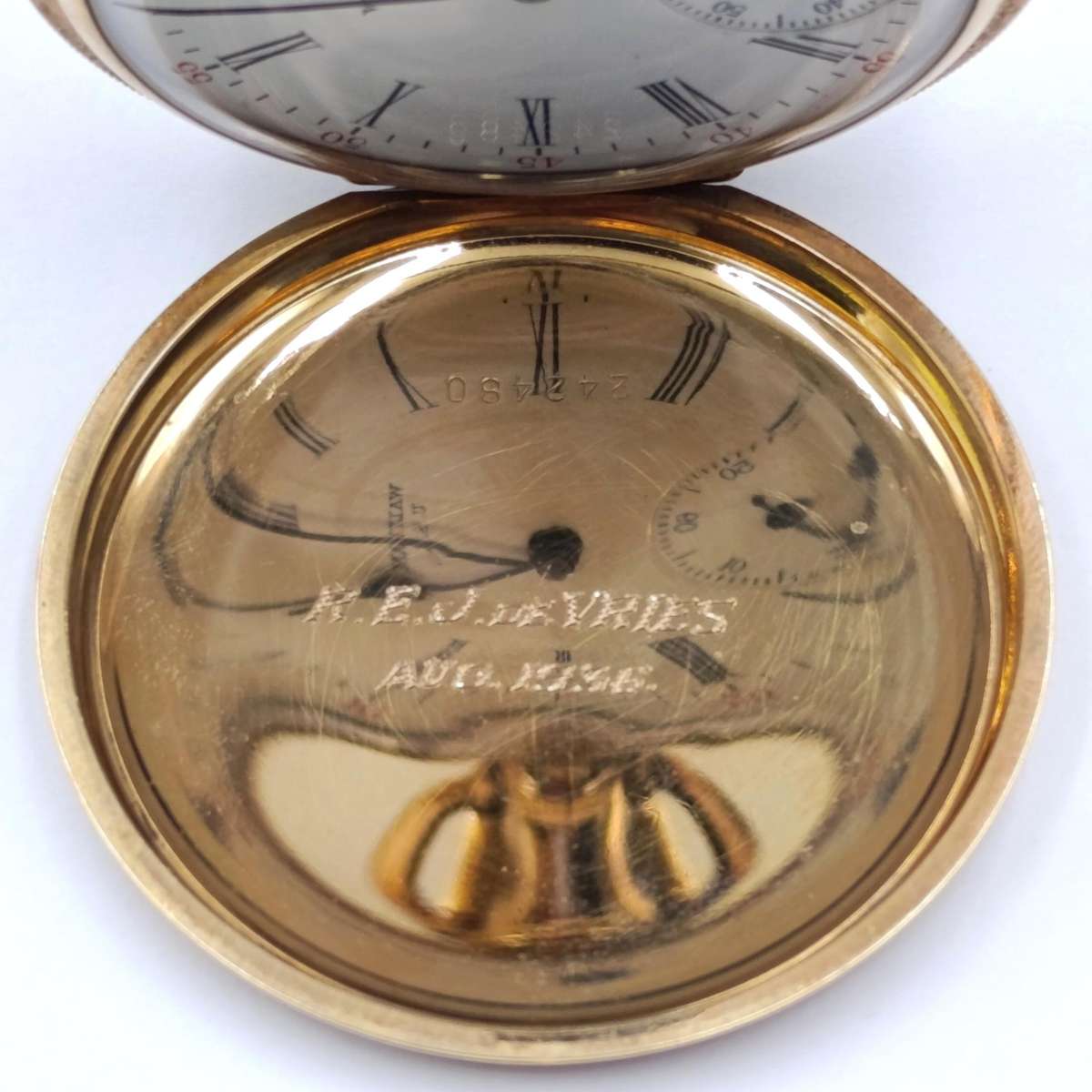 Antique 1903 Waltham full hunter goldplated pocketwatch - working - serial 12233776 - with pouch