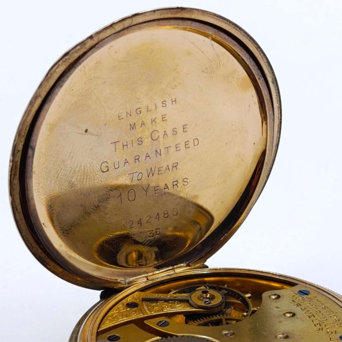 Antique 1903 Waltham full hunter goldplated pocketwatch - working - serial 12233776 - with pouch