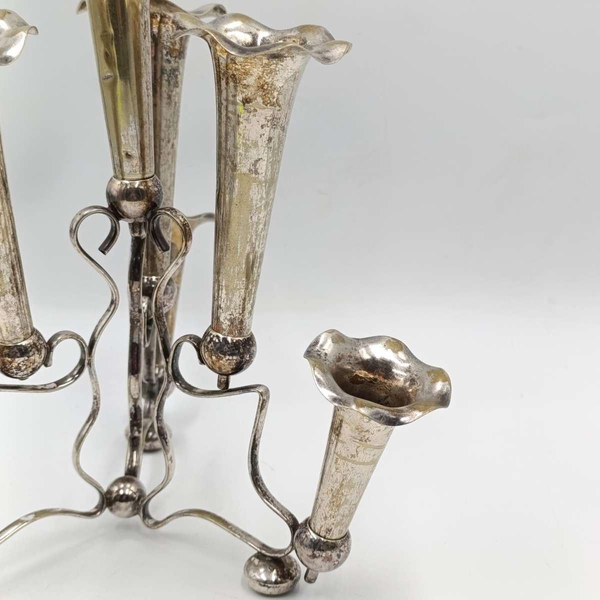 Antique silverplated Epergne with 7 trumpets for flowers