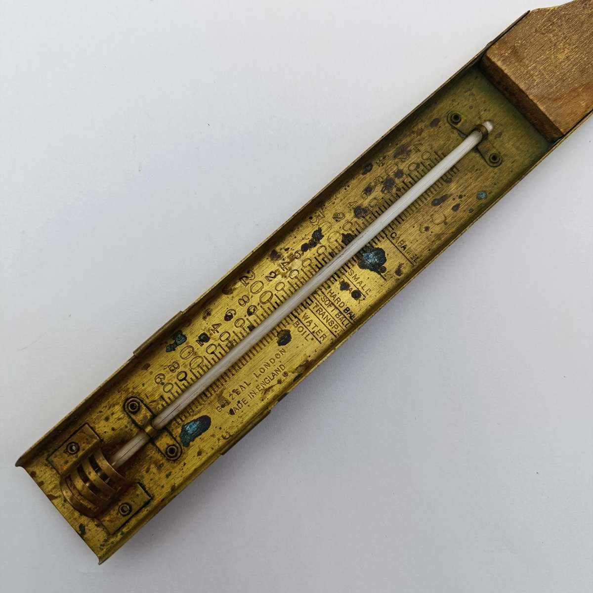 Vintage brass food grade thermometer with wooden handle