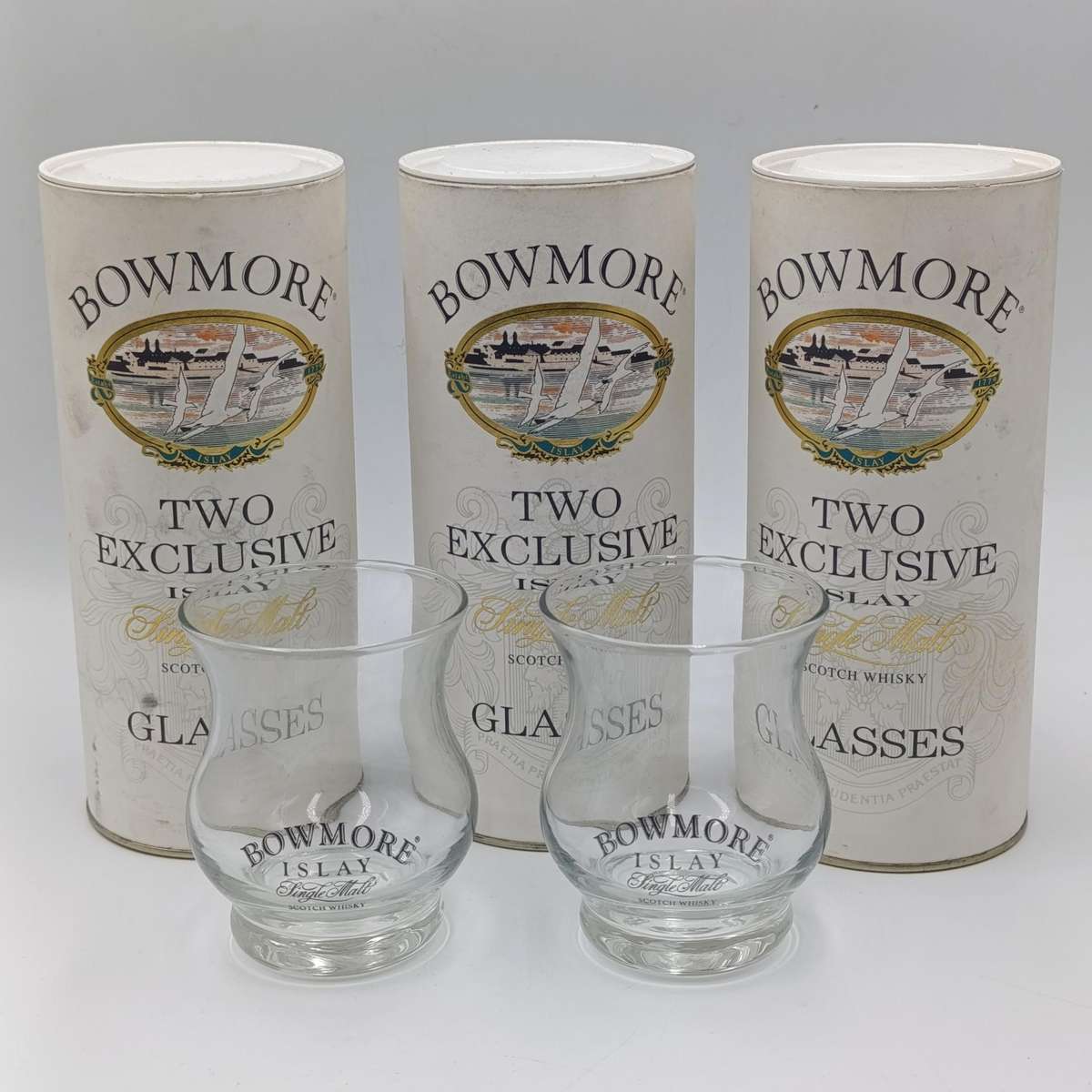 Lot of 6 Bowmore Scotch Whiskey glasses - in original Boxes