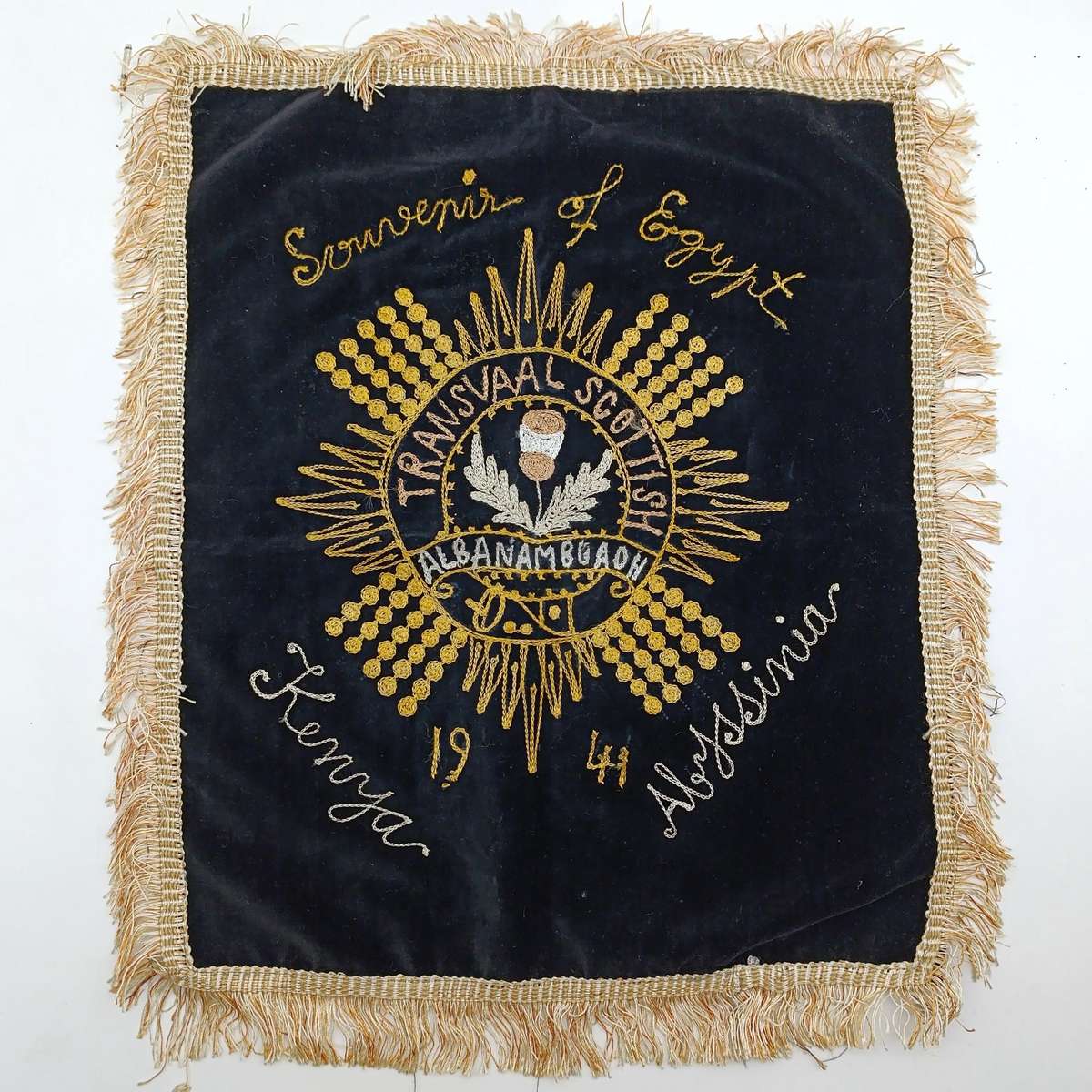 1941 Transvaal Scottish regiment Souvenir of Egypt embroidered cloth