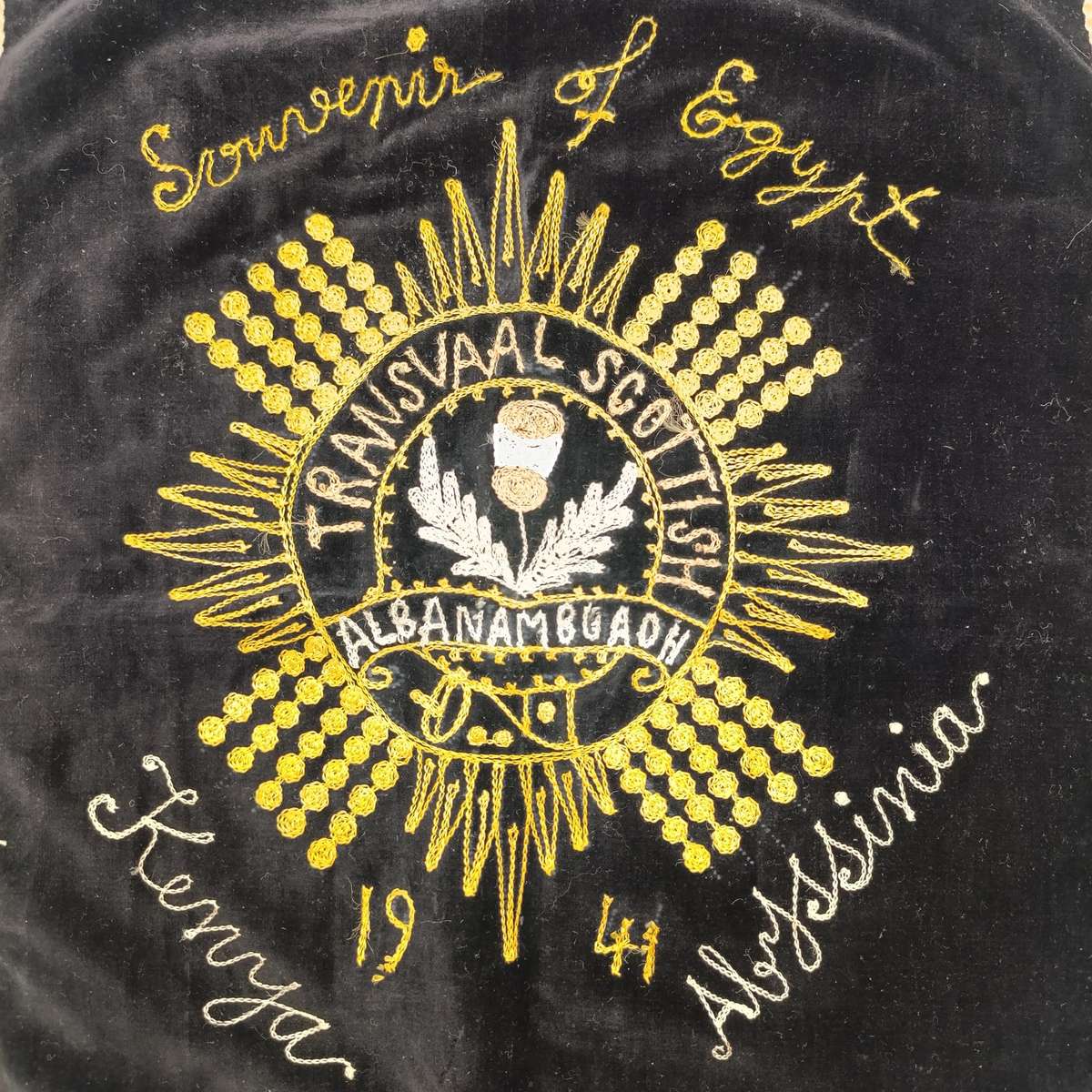 1941 Transvaal Scottish regiment Souvenir of Egypt embroidered cloth