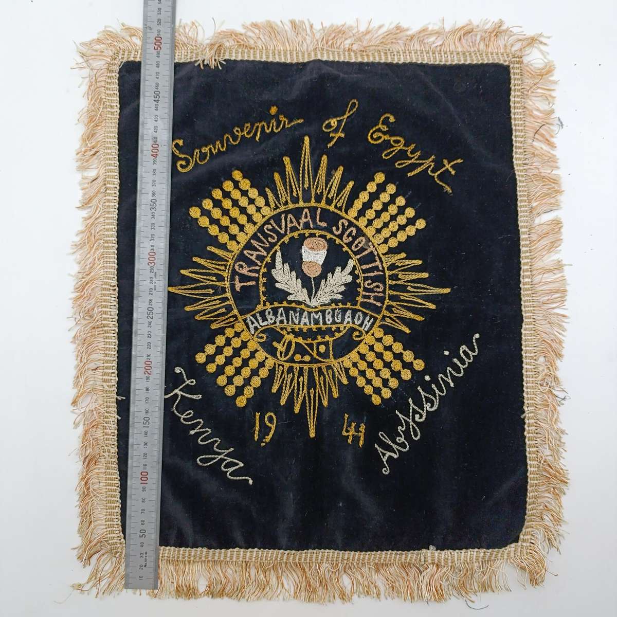 1941 Transvaal Scottish regiment Souvenir of Egypt embroidered cloth