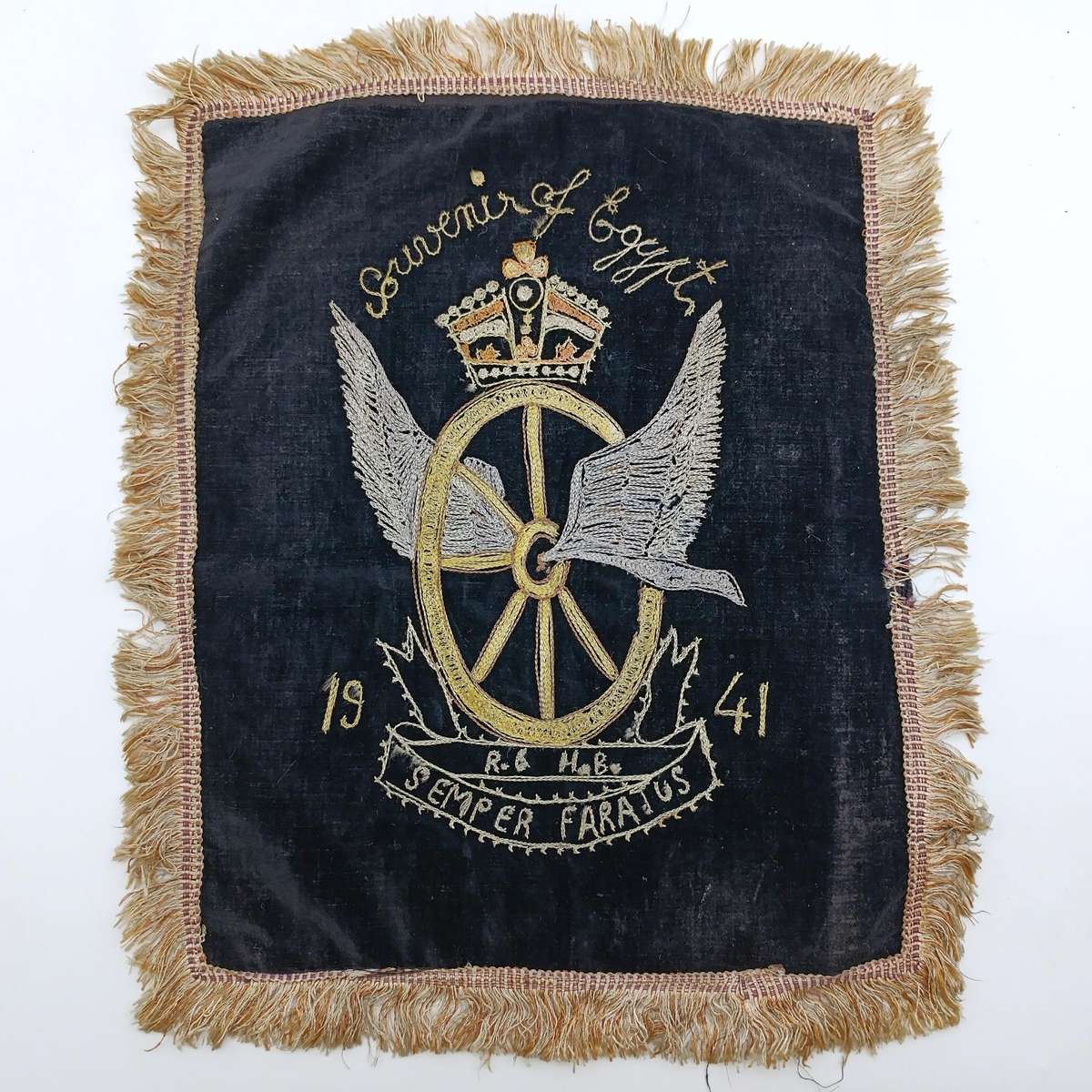 1941 SA Railway and Harbour Brigade souvenir of Egypt embroidered cloth