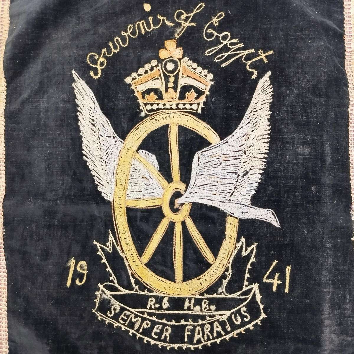 1941 SA Railway and Harbour Brigade souvenir of Egypt embroidered cloth