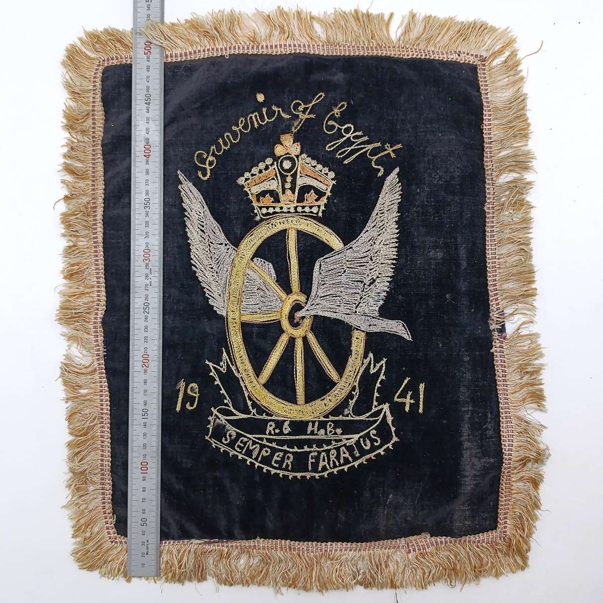 1941 SA Railway and Harbour Brigade souvenir of Egypt embroidered cloth