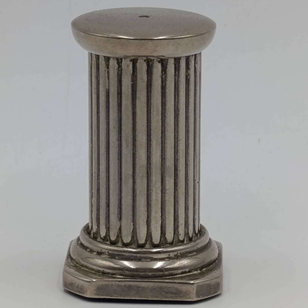 Pair of silverplated column pillar shaped salt and pepper shakers