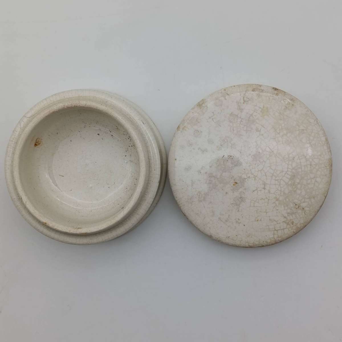 Lot of 3 Antique porcelain toothpaste holders with lids