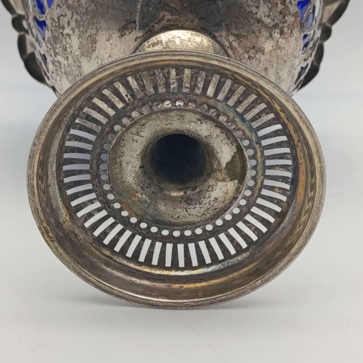 Silverplated vintage sugar bowl with cobalt blue glass insert