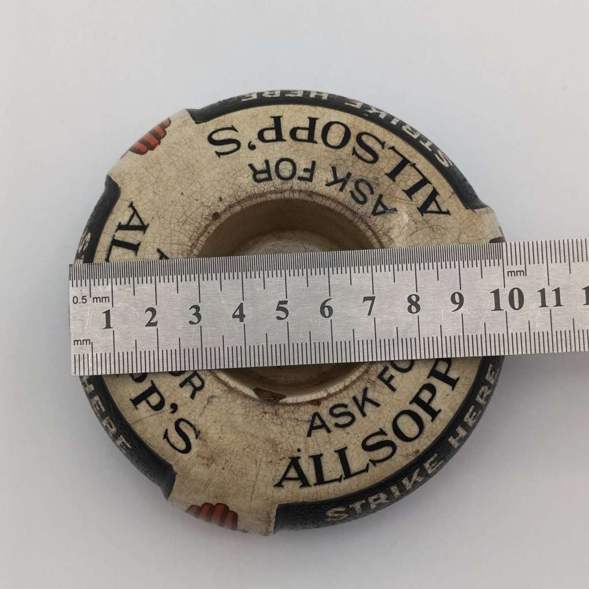 Antique Allsopp's Beer advertising ceramic match striker