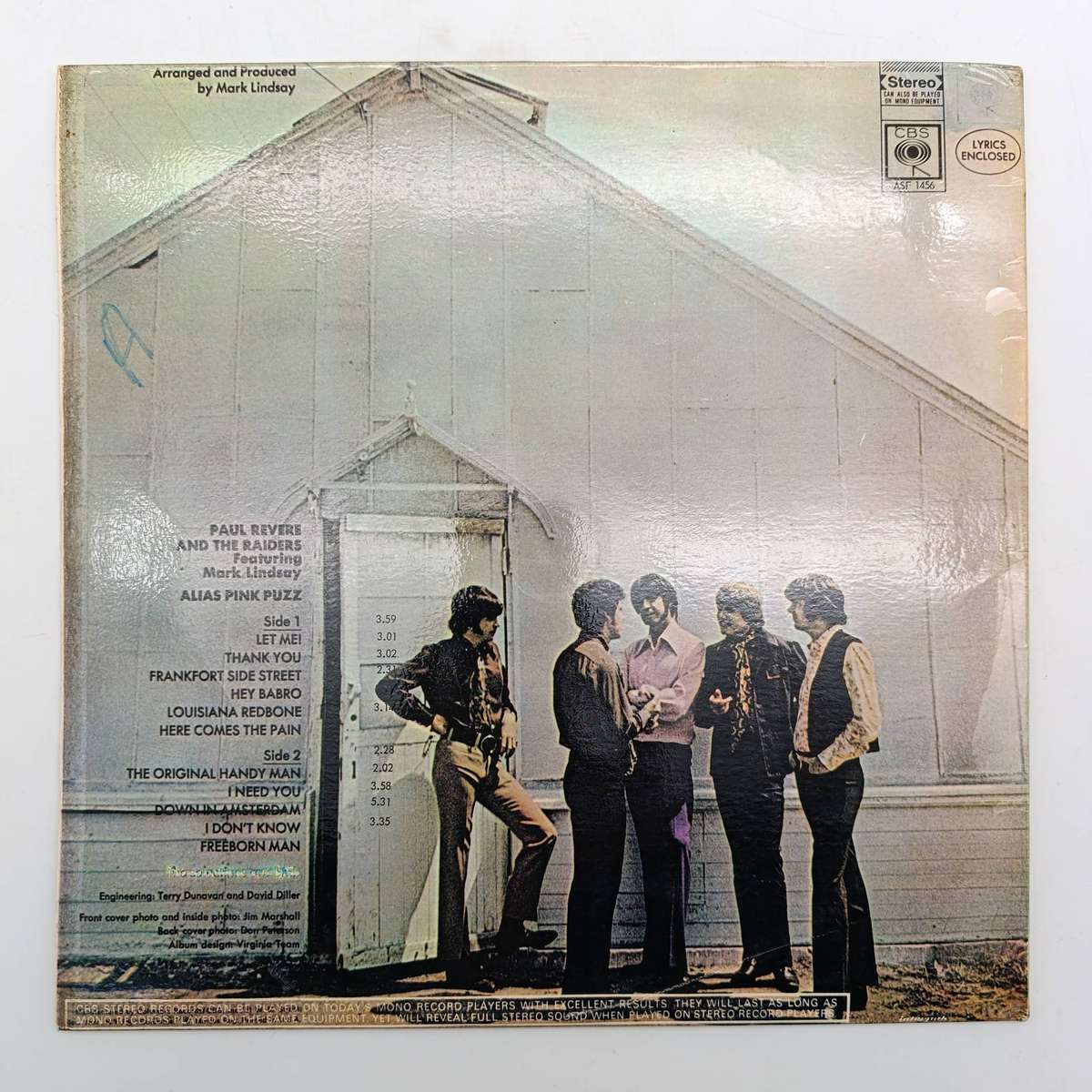 Record  Paul Revere & The Raiders Featuring Mark Lindsay  Alias Pink Puzz Label : CBS Released 1969