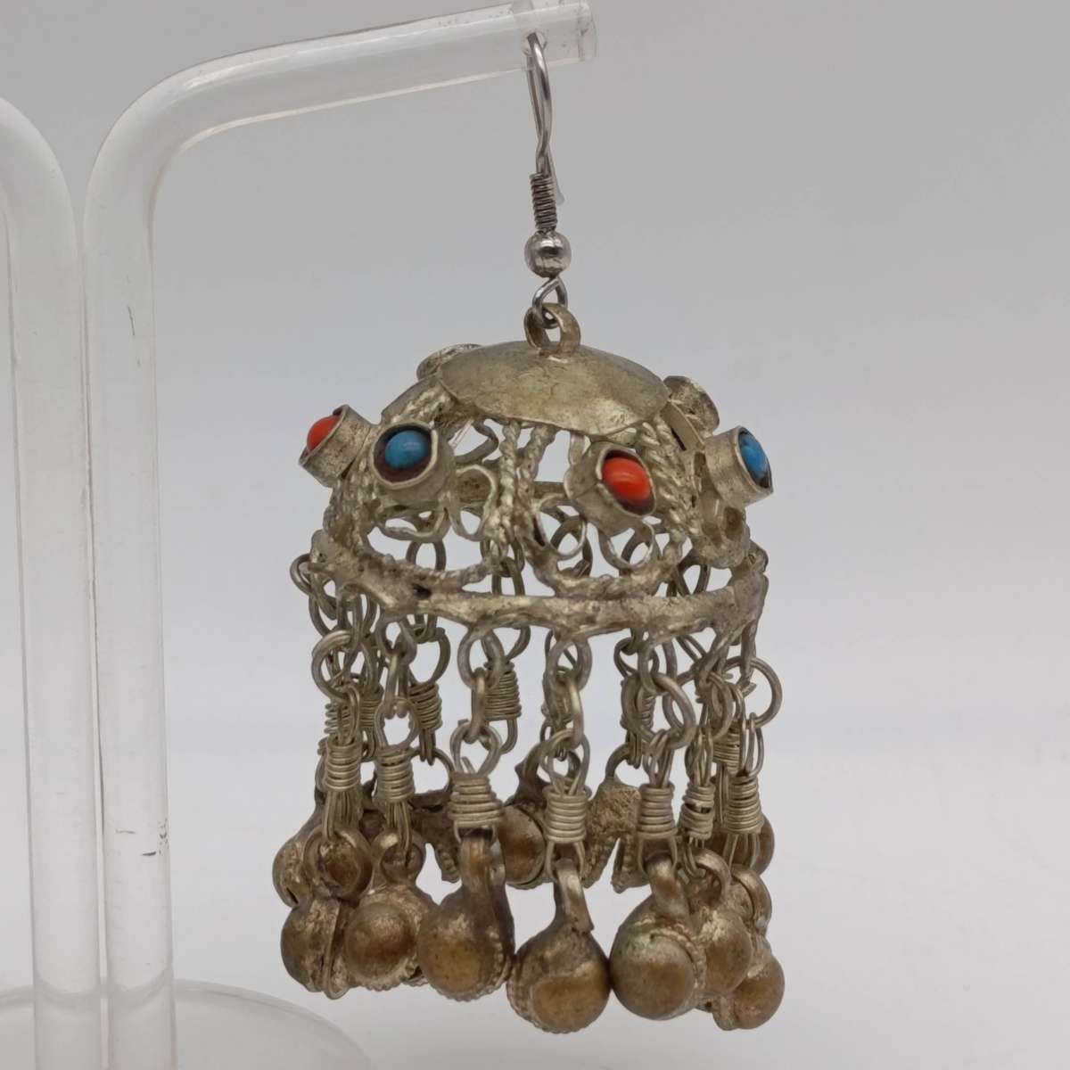 Judaica Moroccan antique silver earrings - weight 51g - with small bells