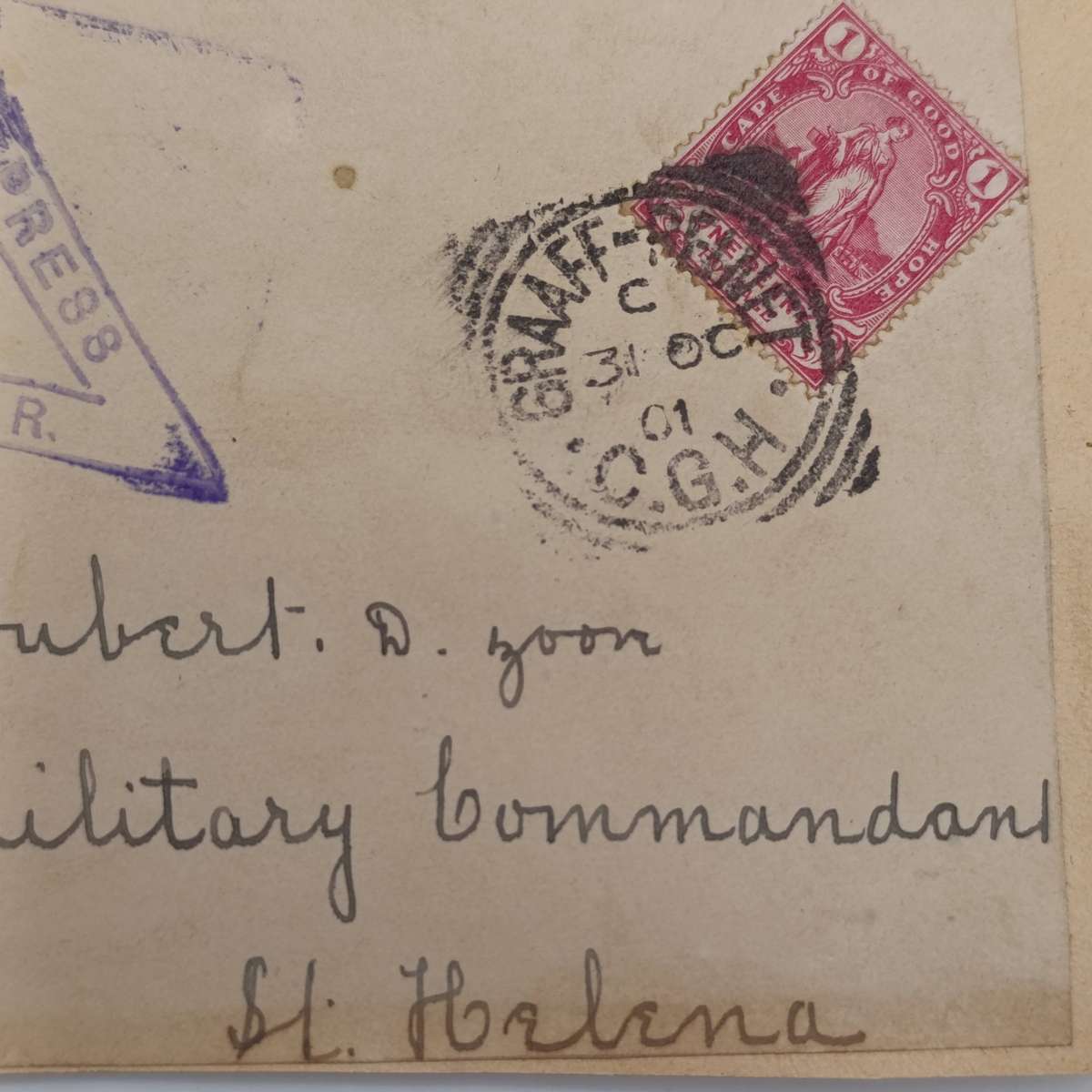 Boer War POW fronts stuck back to back One side posted Graaff-Reinet, 31 Oct 1901 to D Joubert