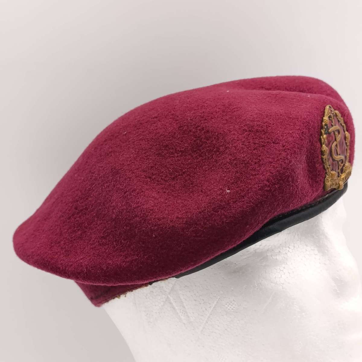 SA Army Medical Corps beret with badge - leather seam damaged