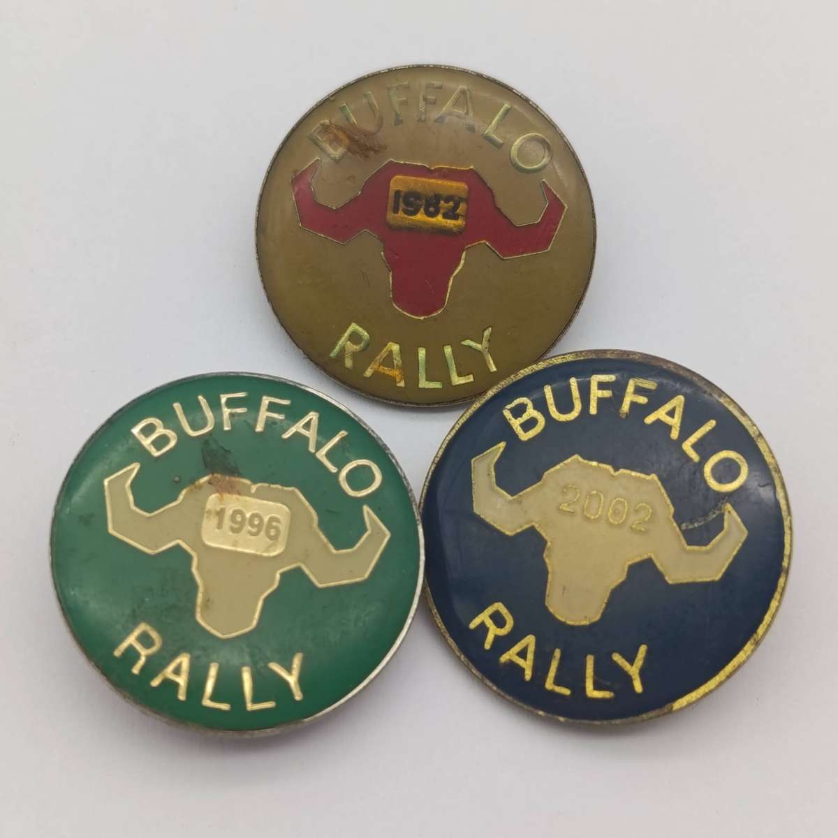 Lot of 3 Motorcycle biker Buffulo Rally badges - 1982, 1996 and 2002