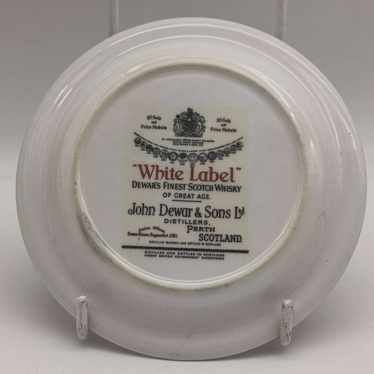 Pair of Vintage Dewar's white label whisky porcelain coasters